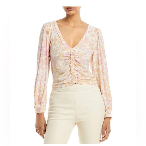 Free People Say The Word Ruched Floral Top Small NEW - Picture 1 of 8